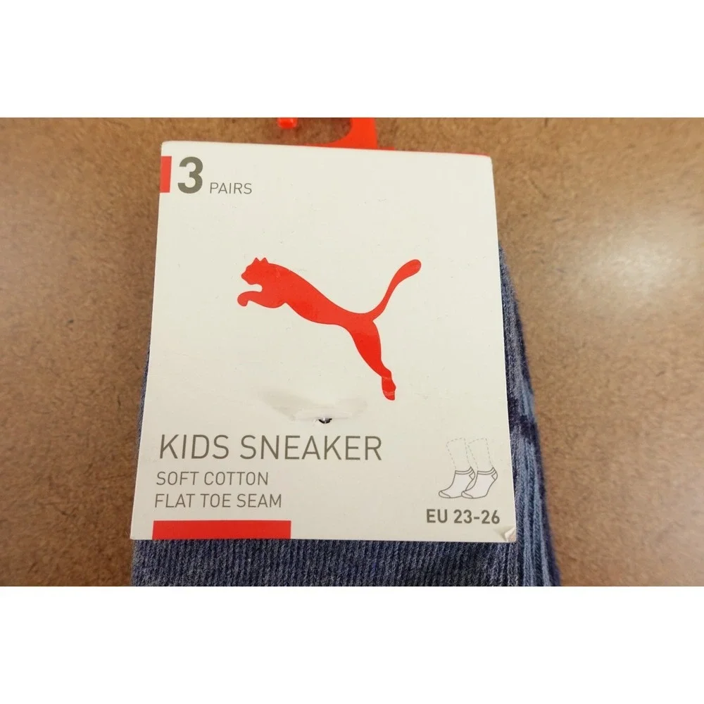 PUMA Kids Shoe Size 7-9.5 Blue Soft Cotton No Show Socks 3 Pairs NWT